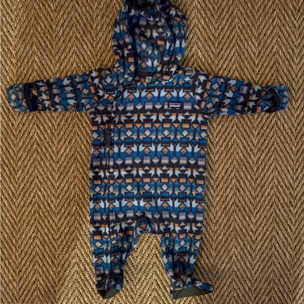 Patagonia Geometric Fleece Blue Kids Footie